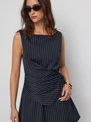 Stripe Boat Neck Asymmetrical Ruched A-line Mini Shift Dress