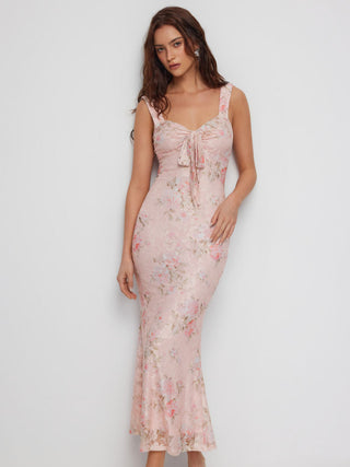 Lace Floral Sweetheart Twist Knotted Mermaid Maxi Cami Dress
