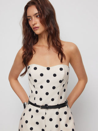 Satin Satin Polka Dot Bandeau Mid Rise Romper With Belt For Daily Casual Party/Clubbing
