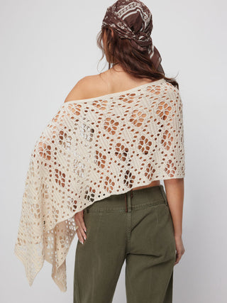 Crochet Knit Crochet Asymmetrical Neck Hollow Out Oversized Cape Top For Daily Casual Vacation