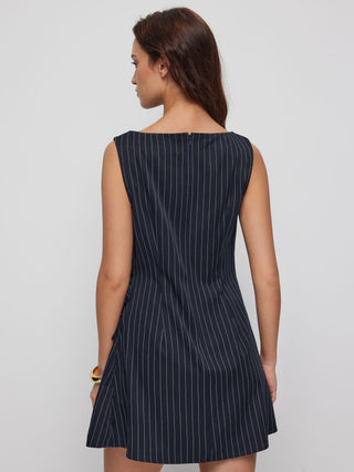 Stripe Boat Neck Asymmetrical Ruched A-line Mini Shift Dress