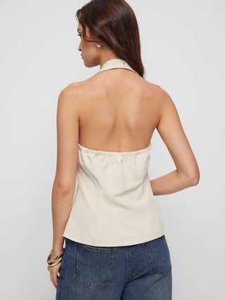 Woven Halter Neck Metal Detail Blazer Vest For Daily Casual Work
