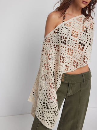 Crochet Knit Crochet Asymmetrical Neck Hollow Out Oversized Cape Top For Daily Casual Vacation
