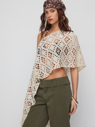 Crochet Knit Crochet Asymmetrical Neck Hollow Out Oversized Cape Top For Daily Casual Vacation