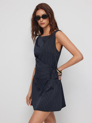 Stripe Boat Neck Asymmetrical Ruched A-line Mini Shift Dress
