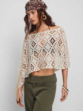 Crochet Knit Crochet Asymmetrical Neck Hollow Out Oversized Cape Top For Daily Casual Vacation