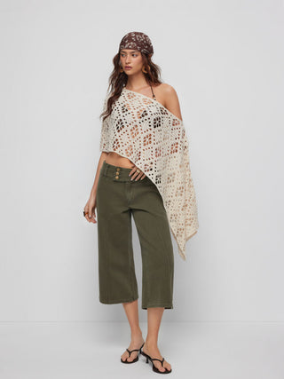 Crochet Knit Crochet Asymmetrical Neck Hollow Out Oversized Cape Top For Daily Casual Vacation