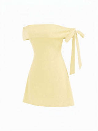 Jersey Off-shoulder Short Sleeve Bowknot Mini Dress