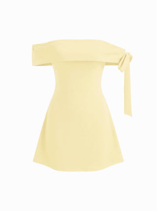 Jersey Off-shoulder Short Sleeve Bowknot Mini Dress