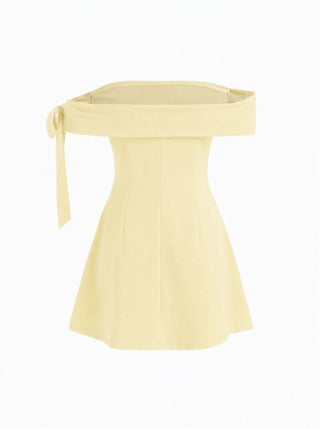 Jersey Off-shoulder Short Sleeve Bowknot Mini Dress
