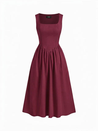 Wedding Wedding Guest Dress wedding guest wedding special occasion dresses Woven Linen-blend Square Neck Ruffle Midi Dress For Vacation