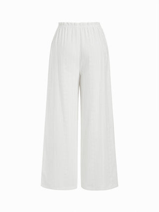 Cotton-blend Mid Rise Embroidery Drawstring Straight Leg Trousers