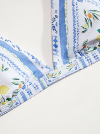 V-neck Lemon Graphic Bracelet Low Rise Cheeky Bikini Set