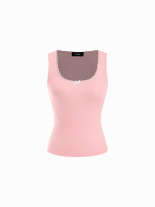 Scoop Neck Lace Trim Bowknot Tank Top