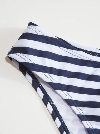 Striped Dog Graphic Scoop Neck 3 Piece Bikini Set With Ruffle Skirt