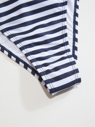Striped Dog Graphic Scoop Neck 3 Piece Bikini Set With Ruffle Skirt