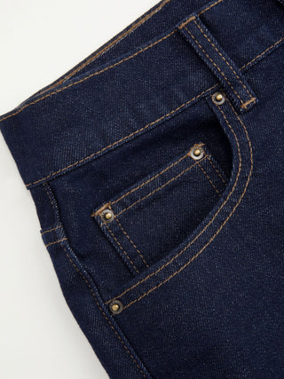 Denim Mid Rise Washed Metal Detail Riding Shorts