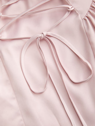 Satin Halter Neckline Bowknot Lace Trim Draped Milkmaid Midi Dress