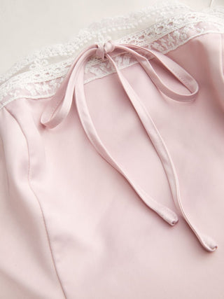 Satin Halter Neckline Bowknot Lace Trim Draped Milkmaid Midi Dress