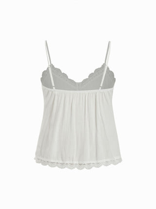 V-neck Lace Trim Button Front Textured Cami Blouse