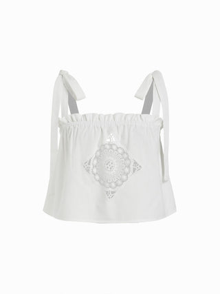 Linen-blend Floral Applique Tie Strap Cami Top & Mid Rise Shorts Set