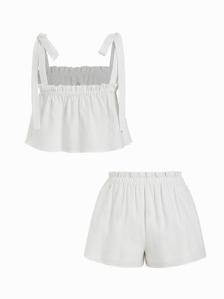 Linen-blend Floral Applique Tie Strap Cami Top & Mid Rise Shorts Set