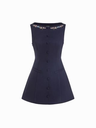 Cotton Cotton-blend Floral Boat Neck Embroidery A-line Mini Dress For Daily Casual Date