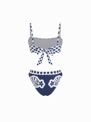 Square Neck Shell Graphic Low Rise Bracelet Cheeky Bikini Set