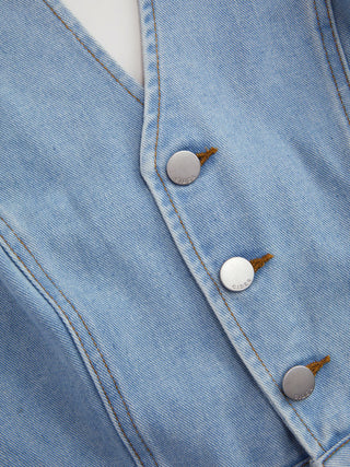 Denim Halter Neckline Washed Metal Detail Mid Rise Romper
