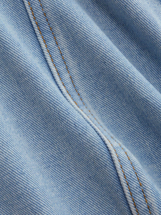Denim Halter Neckline Washed Metal Detail Mid Rise Romper
