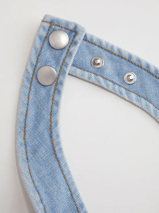 Denim Halter Neckline Washed Metal Detail Mid Rise Romper