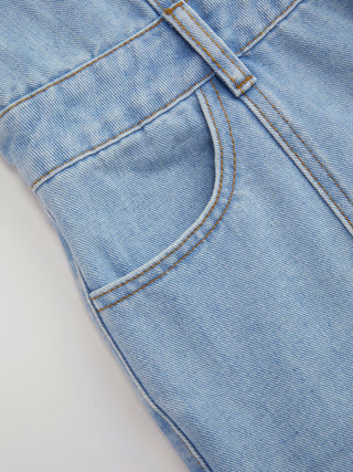 Denim Halter Neckline Washed Metal Detail Mid Rise Romper