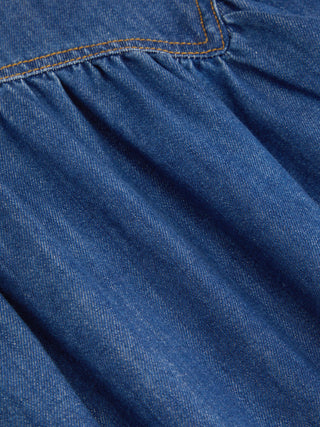 Denim Washed Denim Mid Rise Ruched A-line Maxi Skirt For Daily Casual Vacation