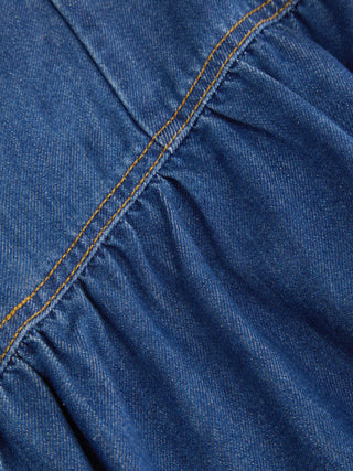 Denim Washed Denim Mid Rise Ruched A-line Maxi Skirt For Daily Casual Vacation
