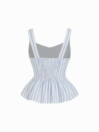 Cotton-blend Stripe V-neck Peplum Tank Blouse