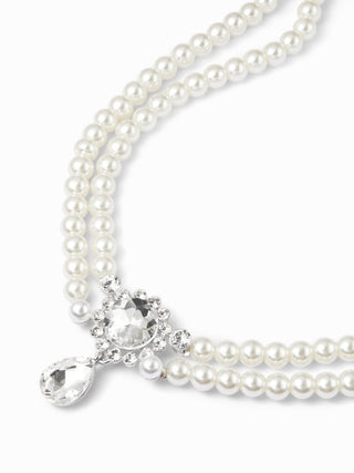 FAUX PEARL & RHINESTONE LAYERED CHOCKER NECKLACE For Date Party/Clubbing