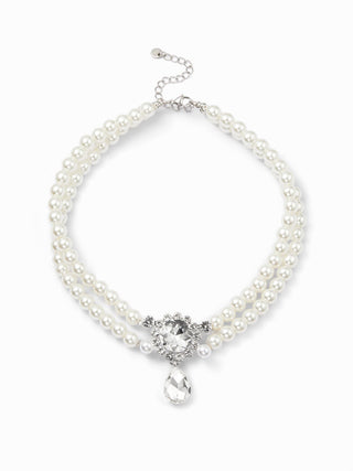 FAUX PEARL & RHINESTONE LAYERED CHOCKER NECKLACE For Date Party/Clubbing