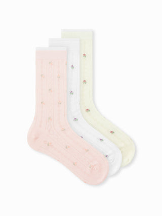 Combed Cotton 3 PAIRS FLORAL CREW SOCKS For Daily Casual Picnic