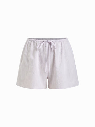 Linen-blend Stripe Bowknot Cami Top & Low Rise Shorts Set