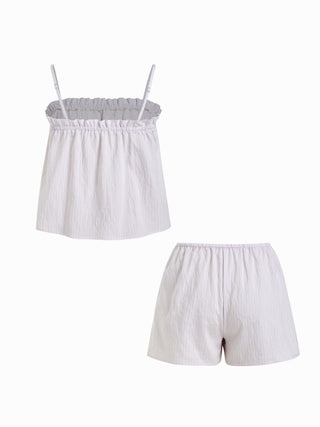 Linen-blend Stripe Bowknot Cami Top & Low Rise Shorts Set