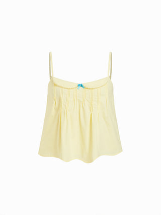 Cotton Pintuck Peter Pan Collar Bowknot Oversized Cami Blouse