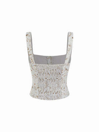 Cotton Floral Square Neck Tie Front Corset Tank Blouse