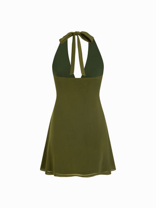 Jacquard Floral V-neck Cut Out A-line Mini Dress