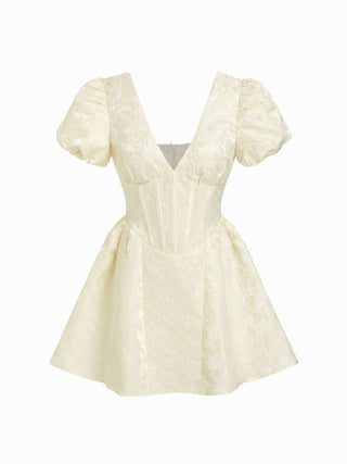corset Jacquard Jacquard Sculptural V-neck Puff Sleeve Corset Flared Mini Dress For Party/Clubbing Wedding