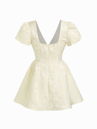 corset Jacquard Jacquard Sculptural V-neck Puff Sleeve Corset Flared Mini Dress For Party/Clubbing Wedding
