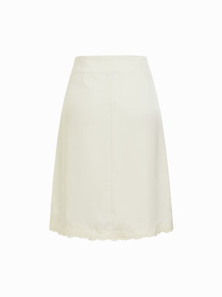 Satin Satin Lace Trim Button Cami Top & Mid Rise Midi Skirt Set For Daily Casual Date