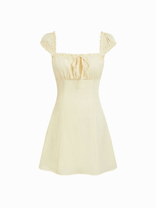 Woven Square Neck Ruffled Cap Sleeve A-line Mini Dress For Date Party/Clubbing