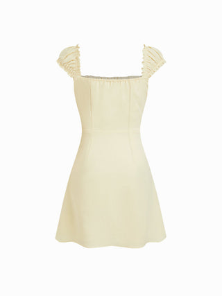 Woven Square Neck Ruffled Cap Sleeve A-line Mini Dress For Date Party/Clubbing