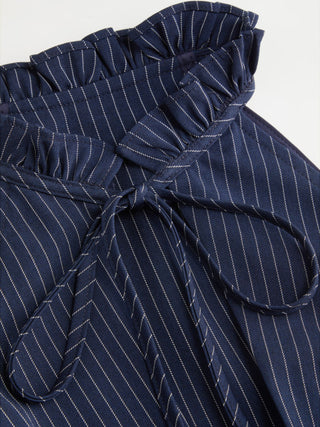 Mandarin Collar Stripe Cut Out Tie Back Top