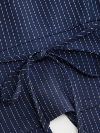 Mandarin Collar Stripe Cut Out Tie Back Top